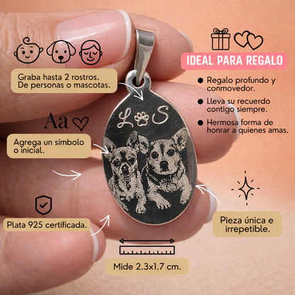 Collar  fotograbado con medalla ovalada de 23 mm. Plata 925 (Mediana)