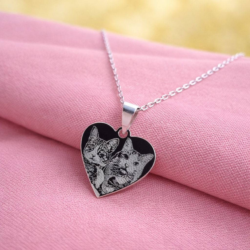 Collar corazón Plata 925 fotograbado (20mm) - El favorito de los enamorados