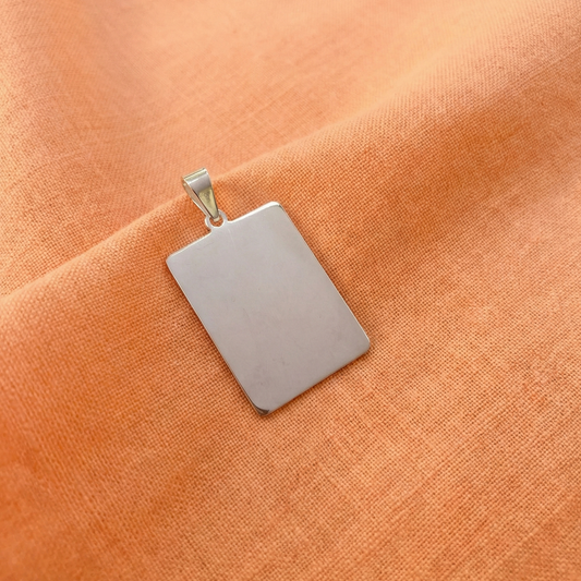 Collar fotograbado familiar rectangular Grande. Plata 925